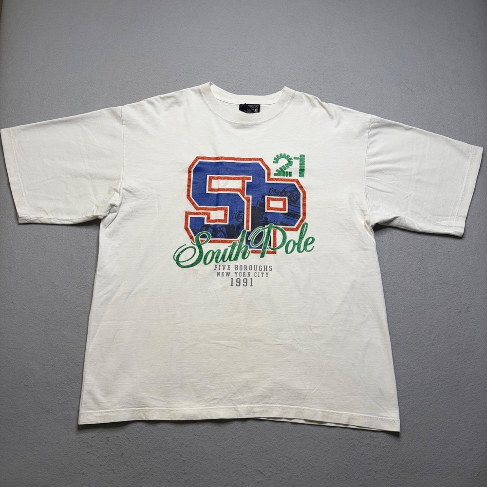 South‎ Pole T-Shirt Mens XL White Five Boroughs NYC Y2K Vintage Graphic Tee
